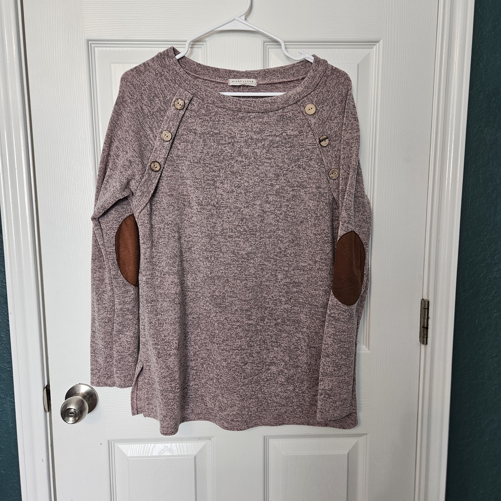 First Looks Heathered Mauve Sweatshirt with Faux Leather Elbow Patches